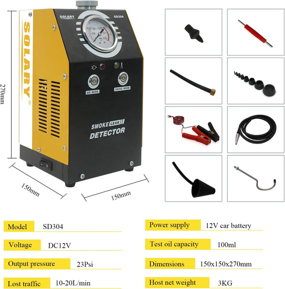 Solary SD304 Automotive Leak Detector Tool, DC12V Dual Mode Car Smoke Machine EVAP Leak Tester with Pressure Gauge for All Vehicles - Auto Body Collision Repair Welding Products