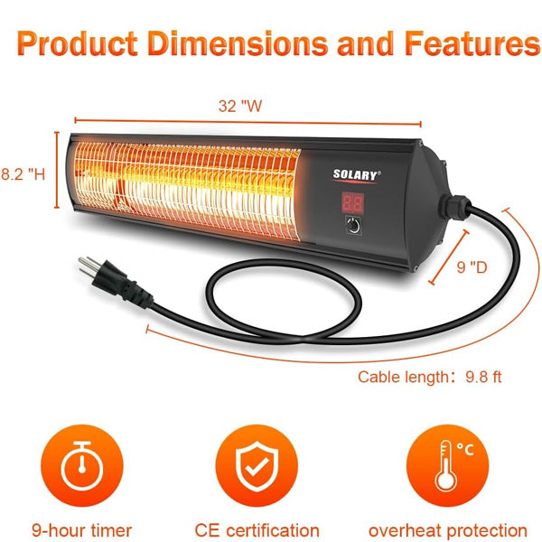Solary Electric Infrared Outdoor Heaters for Patio, Wall Mounted Heater for Backyard, Garage - Auto Body Collision Repair Welding Products