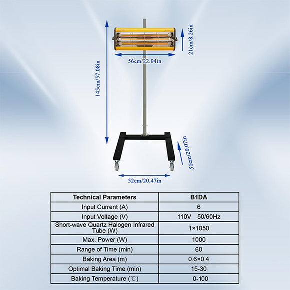 Solary Electricals Single-Head Short Wave Infrared Lamp for Painting - Model B1E infrared paint curing lamp - Auto Body Collision Repair Welding Products