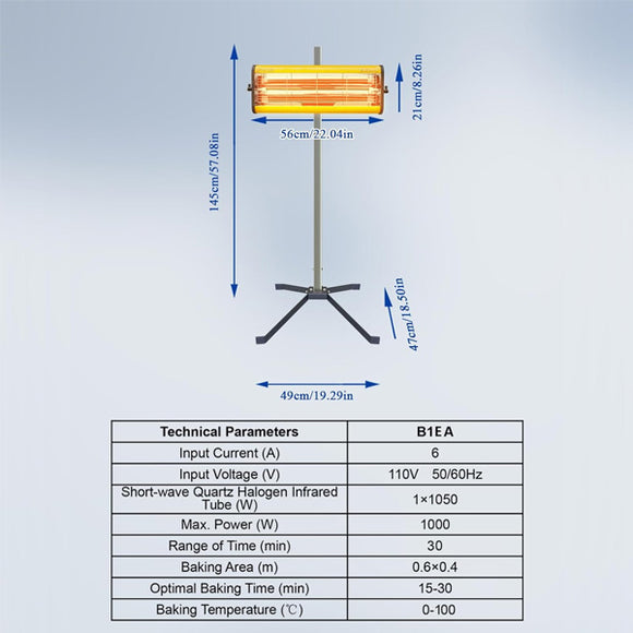 Solary Infrared Paint Curing Lamp, 1050W 110V Short Wave Infrared Paint Baking Lamp with Smart Timer and Stand - Auto Body Collision Repair Welding Products