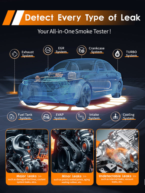 Solary Automotive Smoke Machine Leak Detector - 12V DC EVAP Vacuum Diagnostic Tester for Pipe System-Orange - Auto Body Collision Repair Welding Products