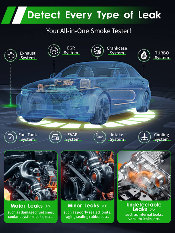 Solary Automotive Smoke Machine Leak Detector - 12V DC EVAP Vacuum Diagnostic Tester for Pipe System-Green - Auto Body Collision Repair Welding Products