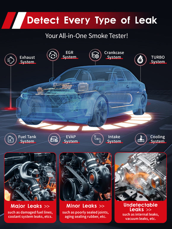 Solary Automotive Smoke Machine Leak Detector - 12V DC EVAP Vacuum Diagnostic Tester for Pipe System-Red - Auto Body Collision Repair Welding Products