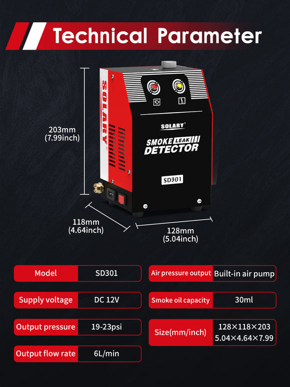 Solary Automotive Smoke Machine Leak Detector - 12V DC EVAP Vacuum Diagnostic Tester for Pipe System-Red - Auto Body Collision Repair Welding Products