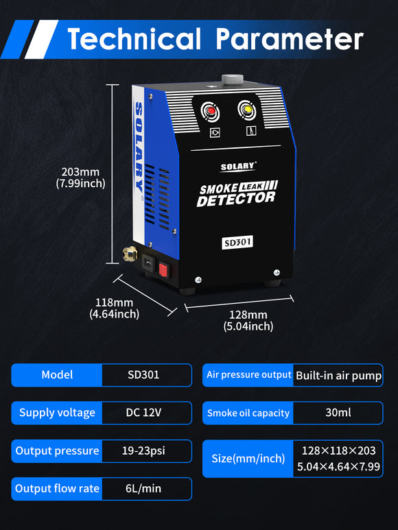 Solary Automotive Smoke Machine Leak Detector - 12V DC EVAP Vacuum Diagnostic Tester for Pipe System-Blue - Auto Body Collision Repair Welding Products
