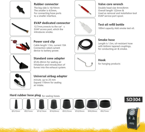 Solary SD304 Automotive Leak Detector Tool, DC12V Dual Mode Car Smoke Machine EVAP Leak Tester with Pressure Gauge for All Vehicles - Auto Body Collision Repair Welding Products