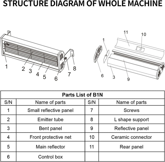 Solary Baking Infrared Paint Curing Lamp - 1000W 110V Short Wave Infrared Paint Dryer Lamp for Car Bodywork Repair - Auto Body Collision Repair Welding Products