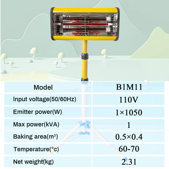 Solary Paint Drying Lamp, 1050W 110V Shortwave Infrared Paint Curing Lamp with Timer for Car Body Repair, Height Adjustable - Auto Body Collision Repair Welding Products
