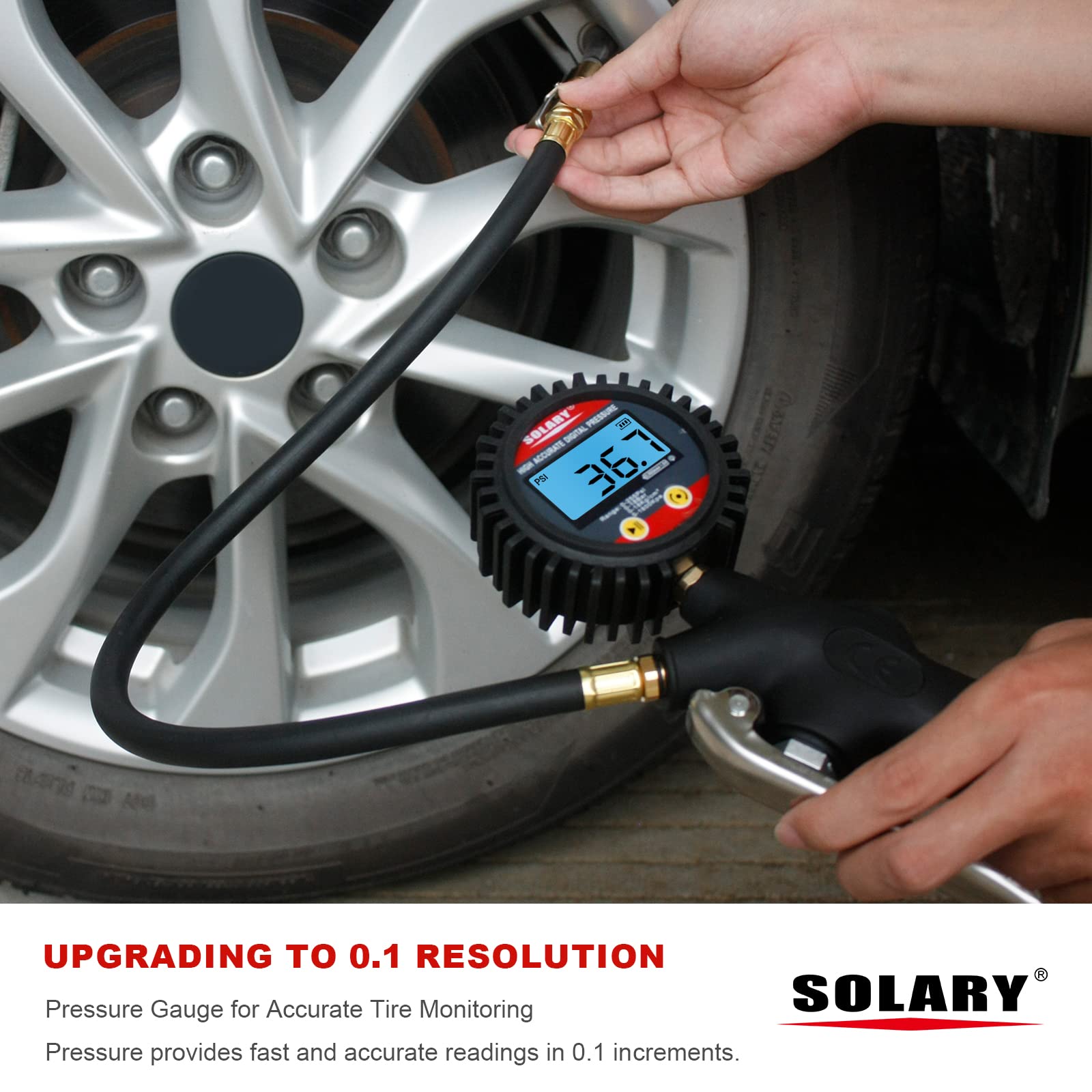 Solary Digital Tire Pressure Gauge Inflator, 250 PSI Heavy Duty Digital Inflation Gauge with Quick Connect Coupler for Car Bike Rv Truck Automobile, Air Compressor Tire Inflator Attachment - Auto Body Collision Repair Welding Products