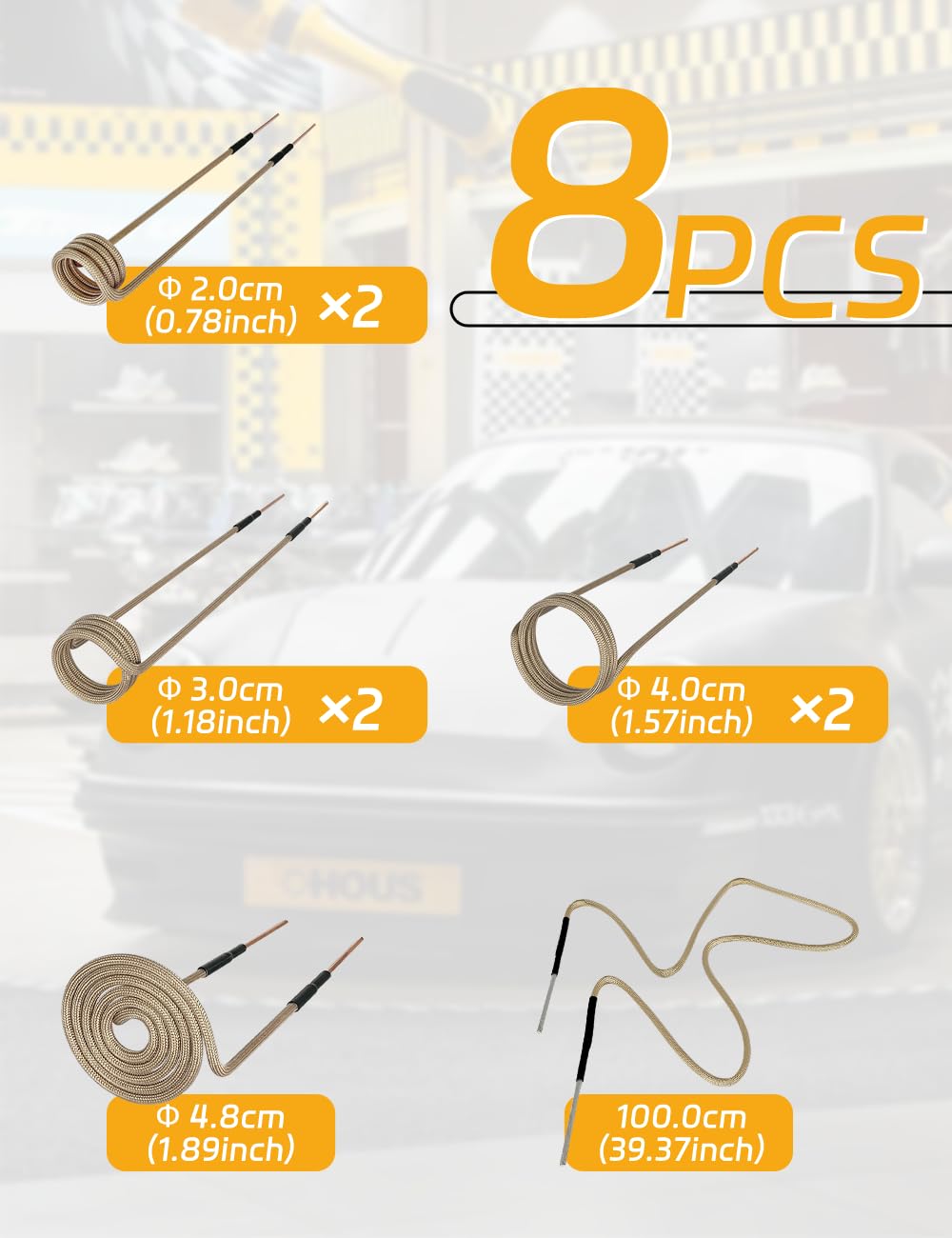 Solary Magnetic Induction Heater Coil - Induction Heat Accessories (7 coils + 1 free forming coil) - Auto Body Collision Repair Welding Products