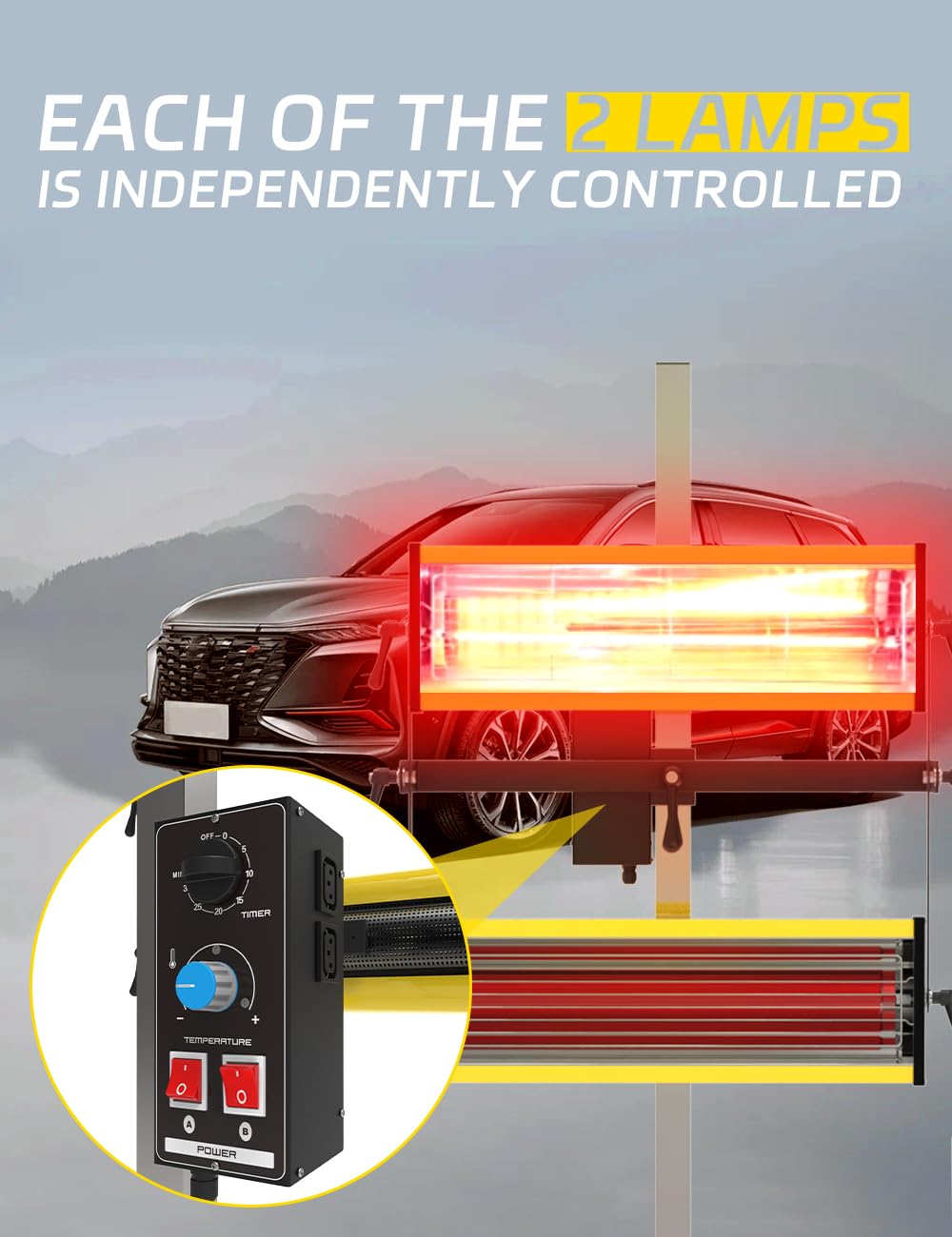 Solary Infrared Paint Curing Lamp, 2100W 110V Short Wave Infrared Paint Baking Lamp Tool with Bracket - Auto Body Collision Repair Welding Products