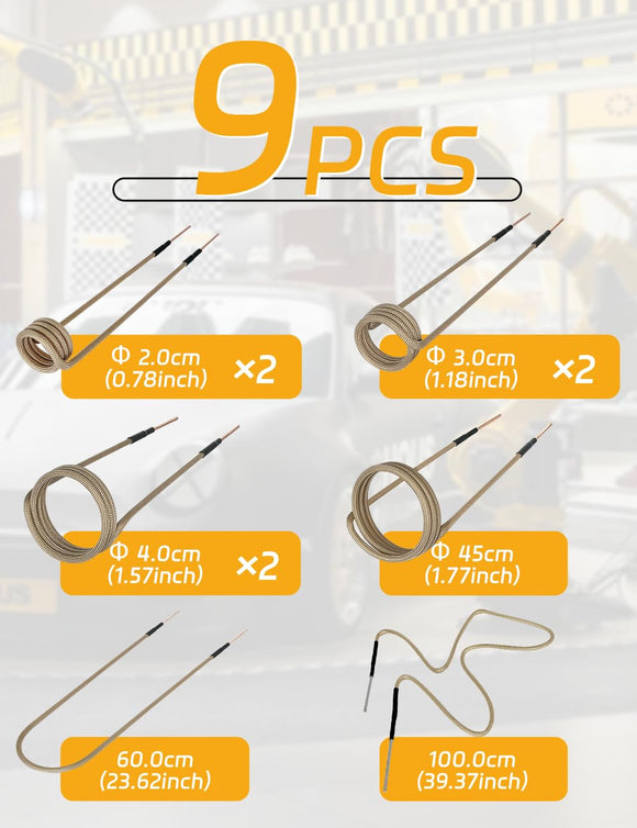 Solary Magnetic Induction Heater Coil, Induction Heat Accessories (7 coils + 2 free forming coils) - Auto Body Collision Repair Welding Products