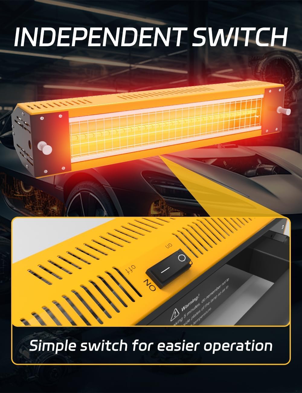 Solary Baking Infrared Paint Curing Lamp, 1000W 110V Handheld Short Wave Infrared Paint Dryer Lamp for Car Bodywork Repair - Auto Body Collision Repair Welding Products