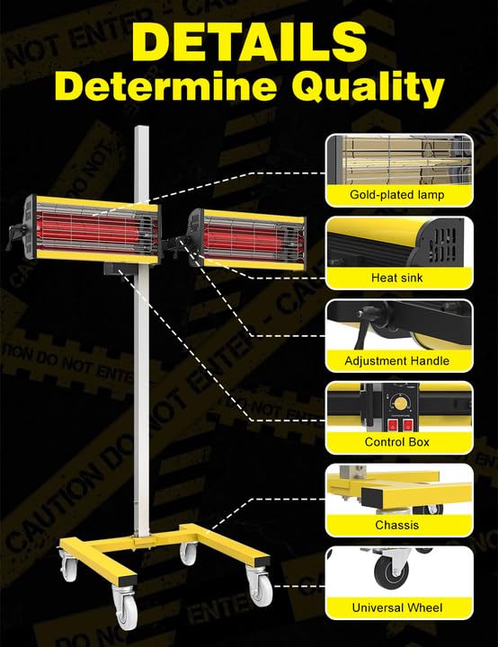 Solary Shortwave Infrared Paint Curing Lamp - 1600W 110V Paint Baking Lamp with Timer for Automotive Spray Booth, Temperature & Height Adjustable - Auto Body Collision Repair Welding Products