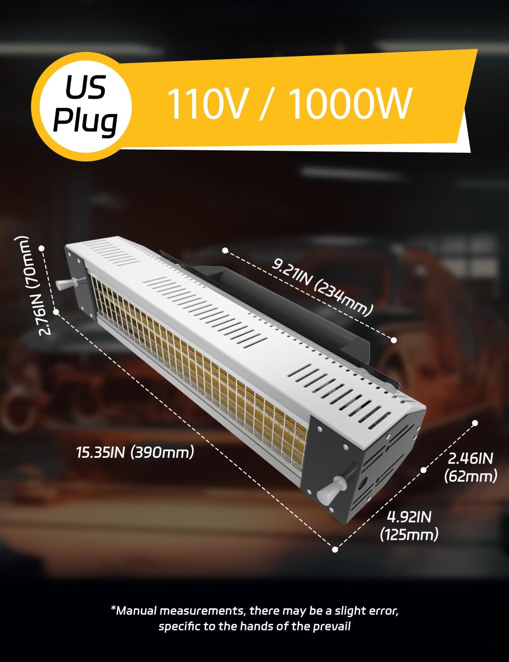 Solary Infrared Paint Curing Lamp, 1000W 110V Hand-held Short Wave Infrared Heater for Automotive Spray, Car Bodywork Repair Paint Dryer - Auto Body Collision Repair Welding Products
