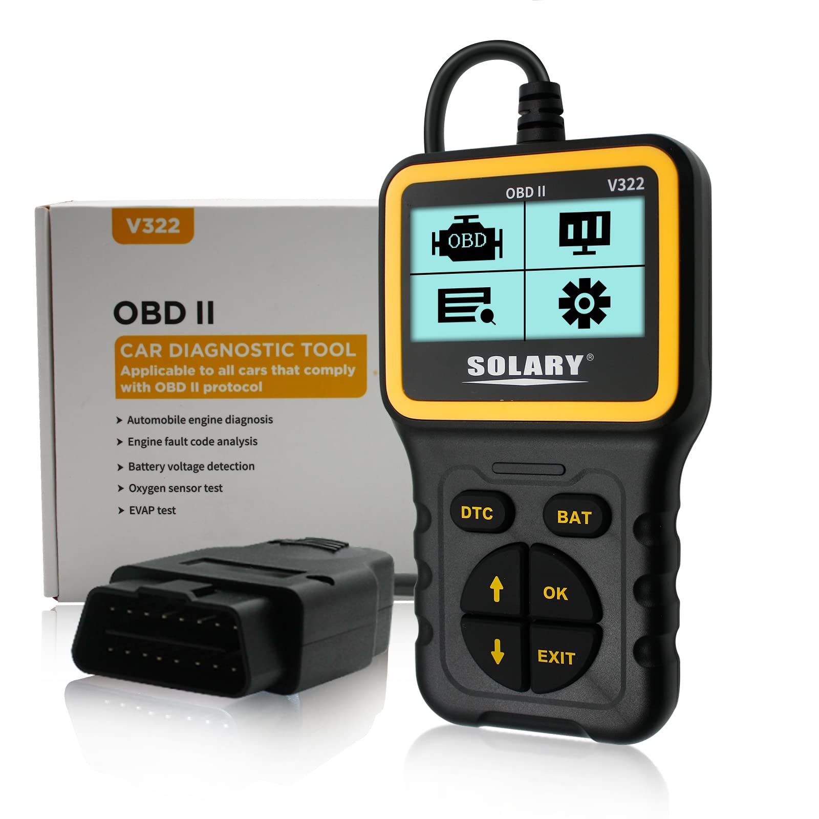 Solary OBD2 Scanner V322 Professional OBD II Code Reader Scanner Car Engine  Fault Code Reader
