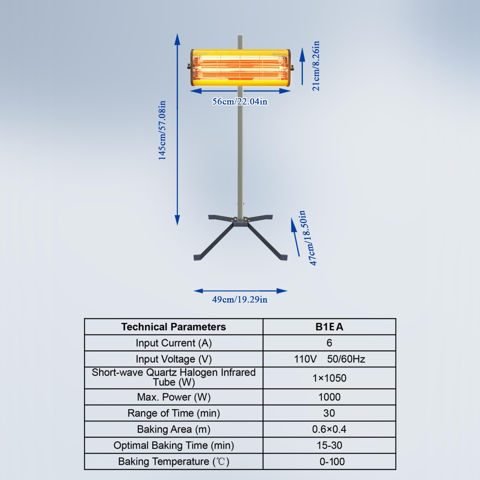 Solary Infrared Paint Curing Lamp, 1050W 110V Short Wave Infrared Paint Baking Lamp with Smart Timer and Stand, Car Bodywork Repair Paint Dryer - Auto Body Collision Repair Welding Products